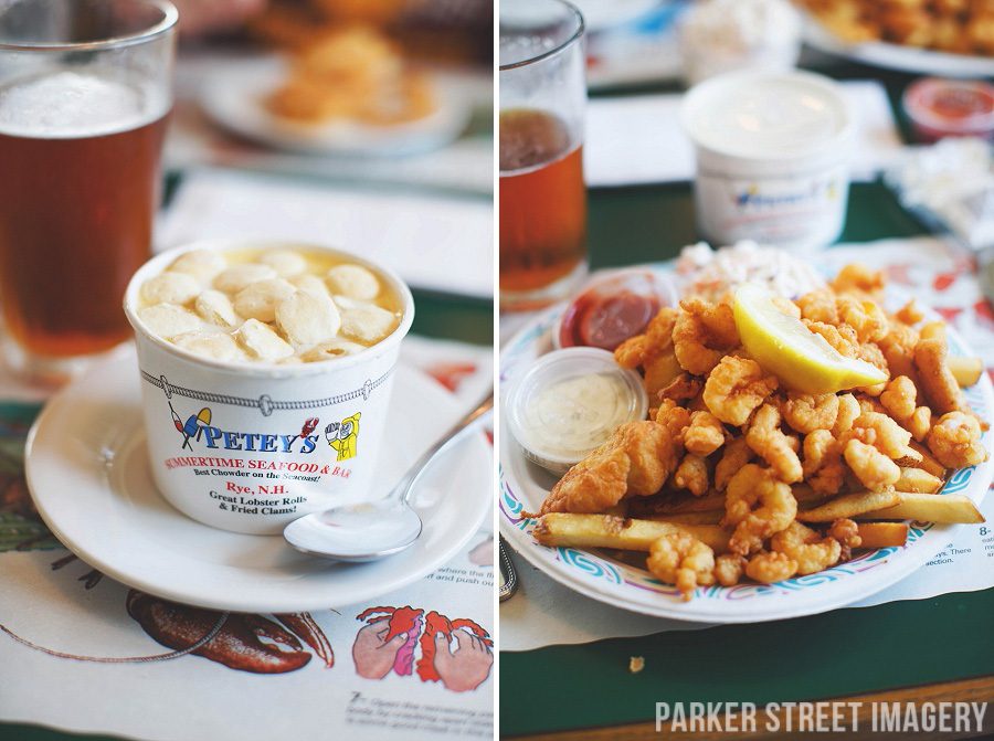 seafood chowder and fried shrimp from Petey