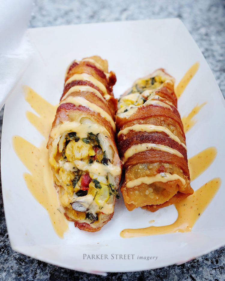 bacon wrapped southwestern chicken eggroll master bacon food truck