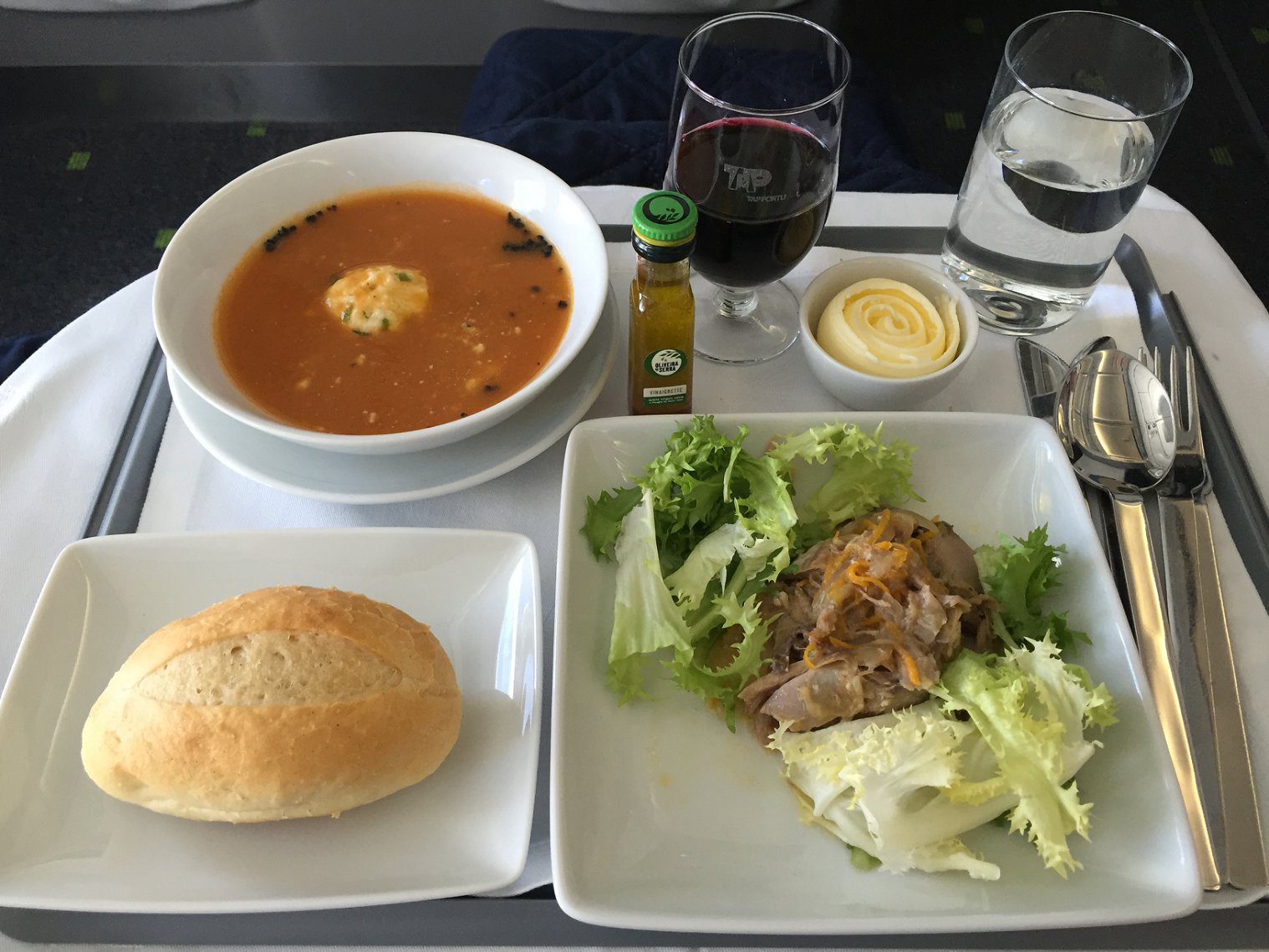 TAP Portugal Business class soup and salad
