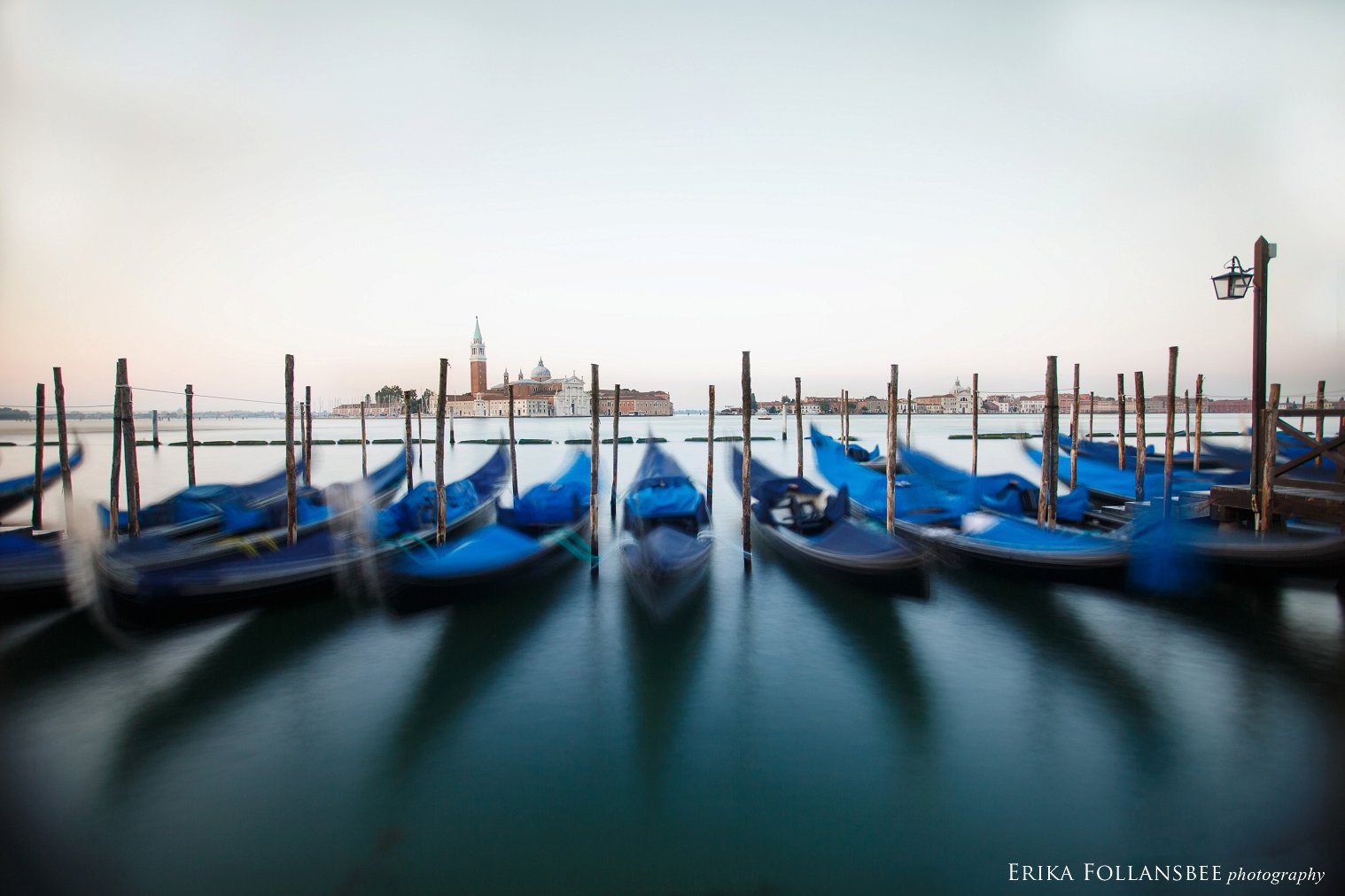 Gondolas in Venice in the early morning