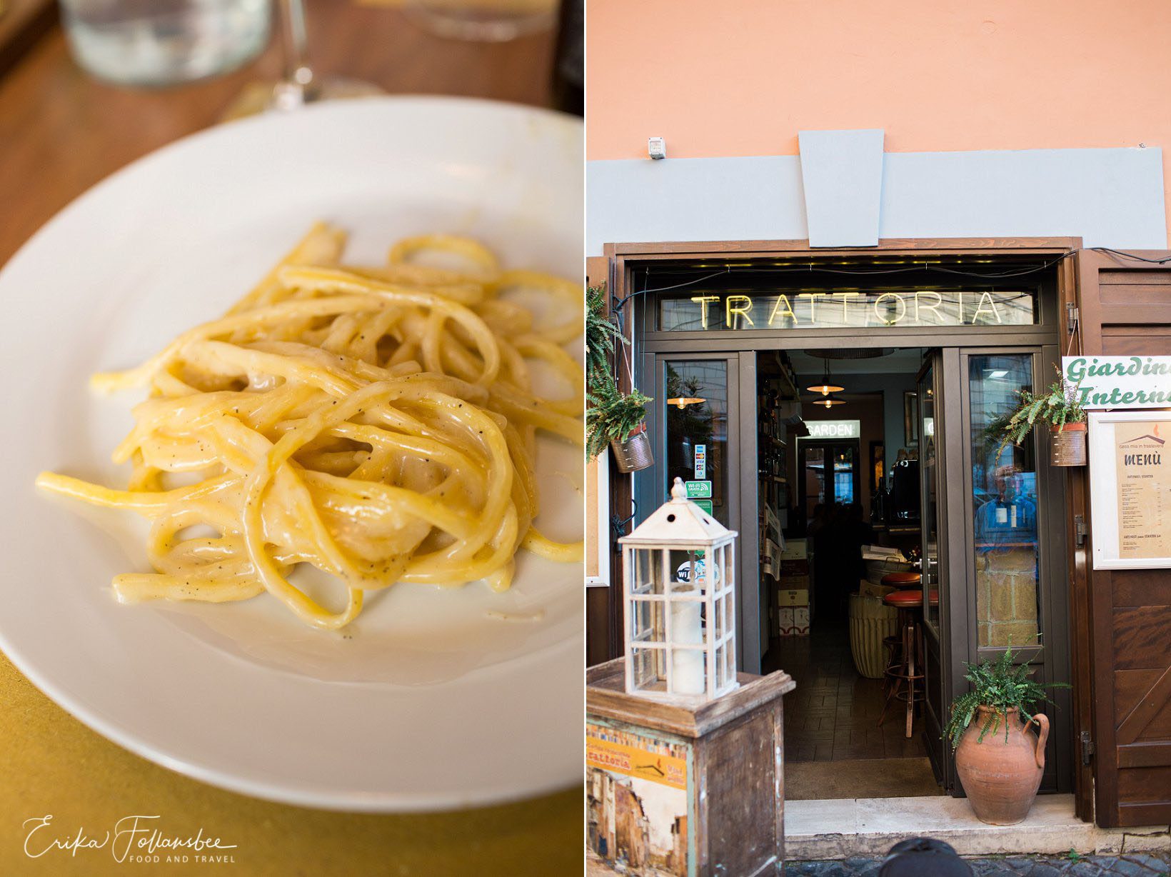 2 kinds of Roman pasta sampled at Casa Mia in Trastevere