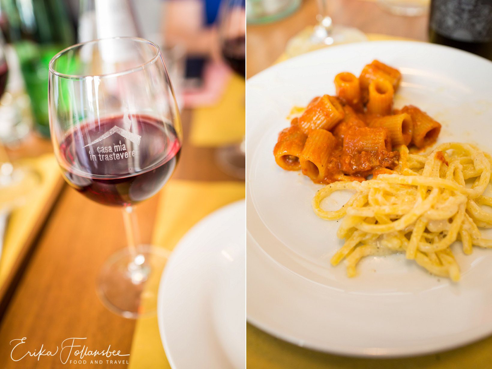 2 kinds of Roman pasta sampled at Casa Mia in Trastevere