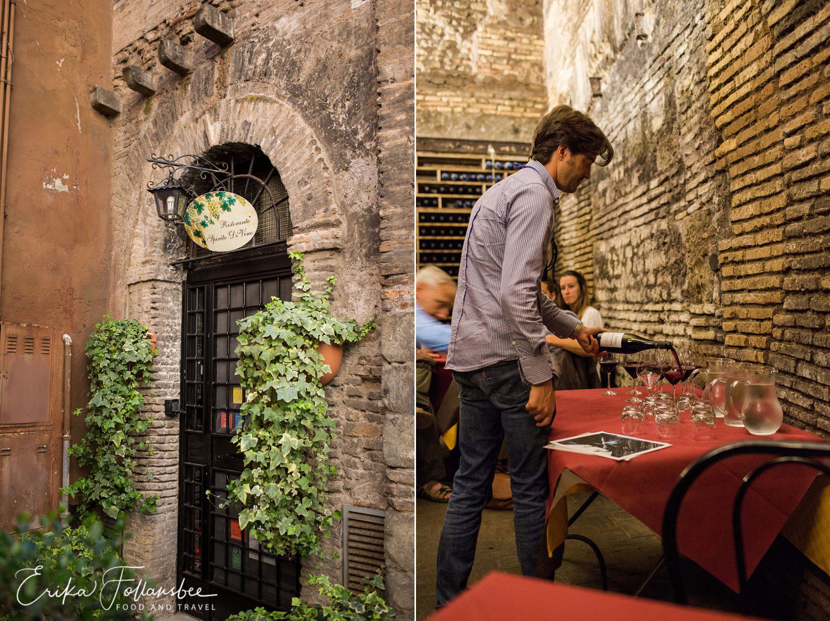 sampling red wine in an ancient underground wine cellar in Trastevere, Rome