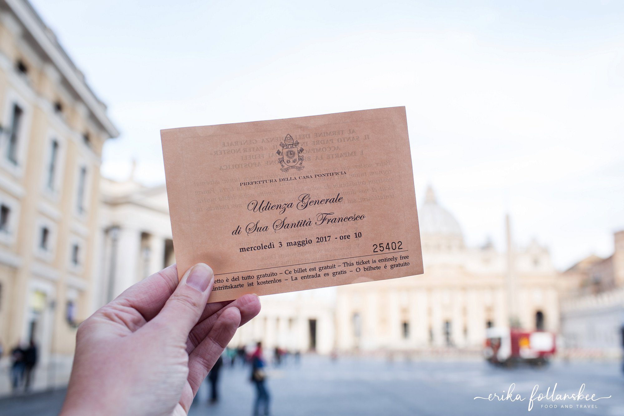 Ticket to the Papal Audience in Rome