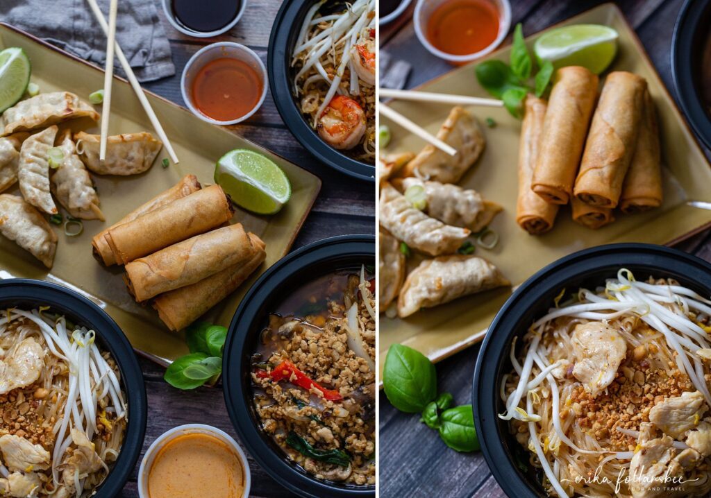 Ubon Thai 2 Go | Goffstown NH Restaurant Food Photography | Spring Rolls Dumplings Pad Thai
