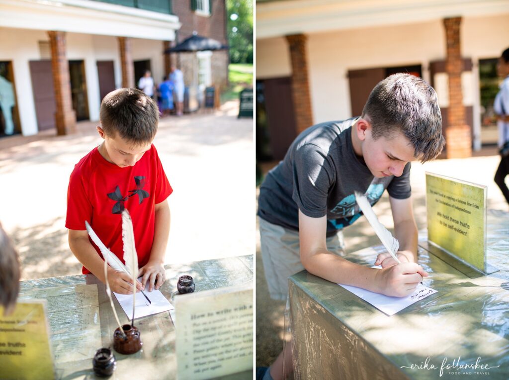 Kids writing with quills at Monticello