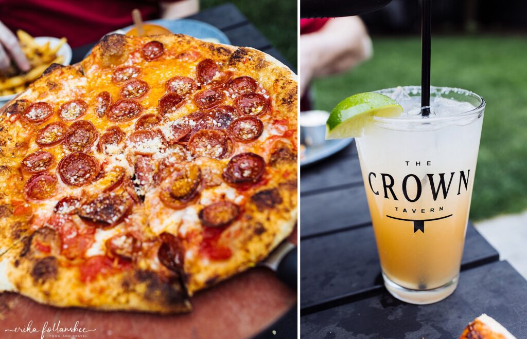 The Crown Tavern | Manchester NH Restaurant | Outdoor Patio | Pep n Honey Pizza with Three Amigos cocktail