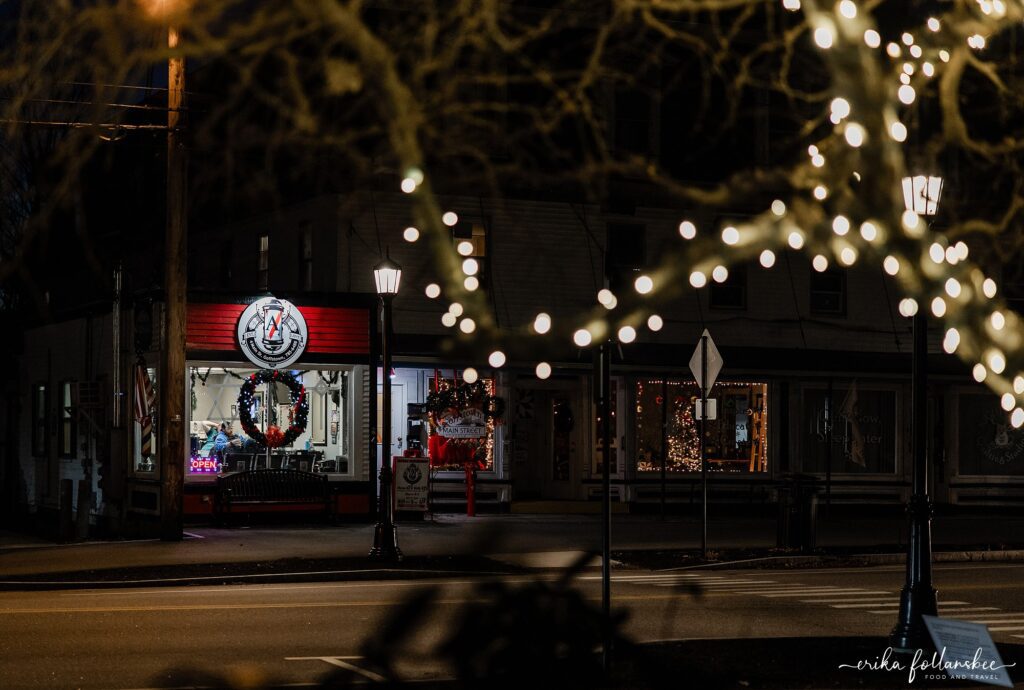Goffstown NH | Holiday Lights in the Village | Christmas Season | Alpha's Barbershop | Goffstown Photographer
