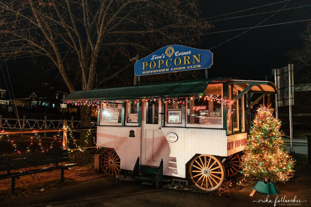 Goffstown NH | Holiday Lights in the Village | Christmas Season | Popcorn Stand