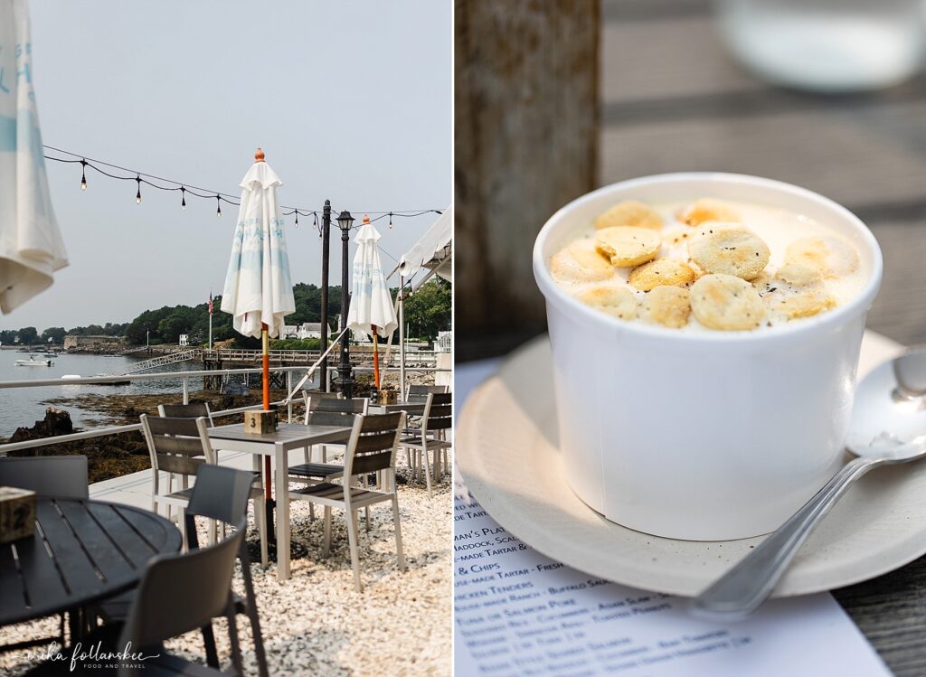 Seafood Chowder at Pepperrell Cove in Kittery, Maine | Frisbee's Wharf waterfront outdoor dining