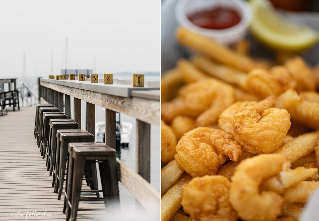 Fried Shrimp at Pepperrell Cove in Kittery, Maine | Frisbee's Wharf waterfront outdoor dining